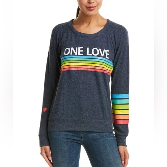 CHASER Women’s One Love Rainbow Crewneck Pullover Sweatshirt Size XS NWT - Picture 1 of 9
